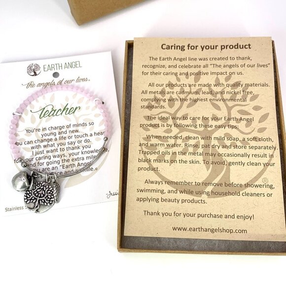 Earth Angel Teacher Charm Bracelet Silver Finish - Expands 2"- 3.5" NWT - Picture 3 of 7